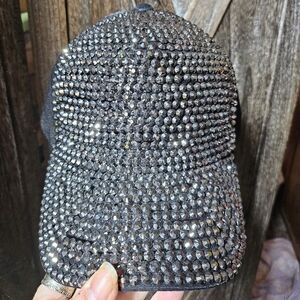 NWT Black And Silver Rhinestone Trucker Baseball Cap